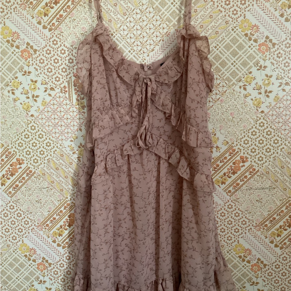 Floral Ruffle Dress in Tan